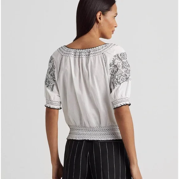 Ralph Lauren Embroidered Cotton Blouse L-XL - Picture 4 of 6